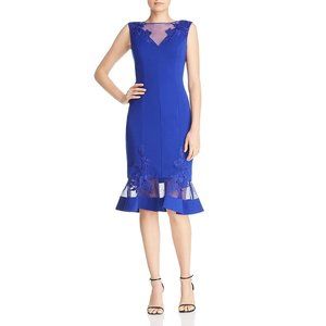 AIDAN MATTOX LACE INSET MESH SCUBA COBALT DRESS